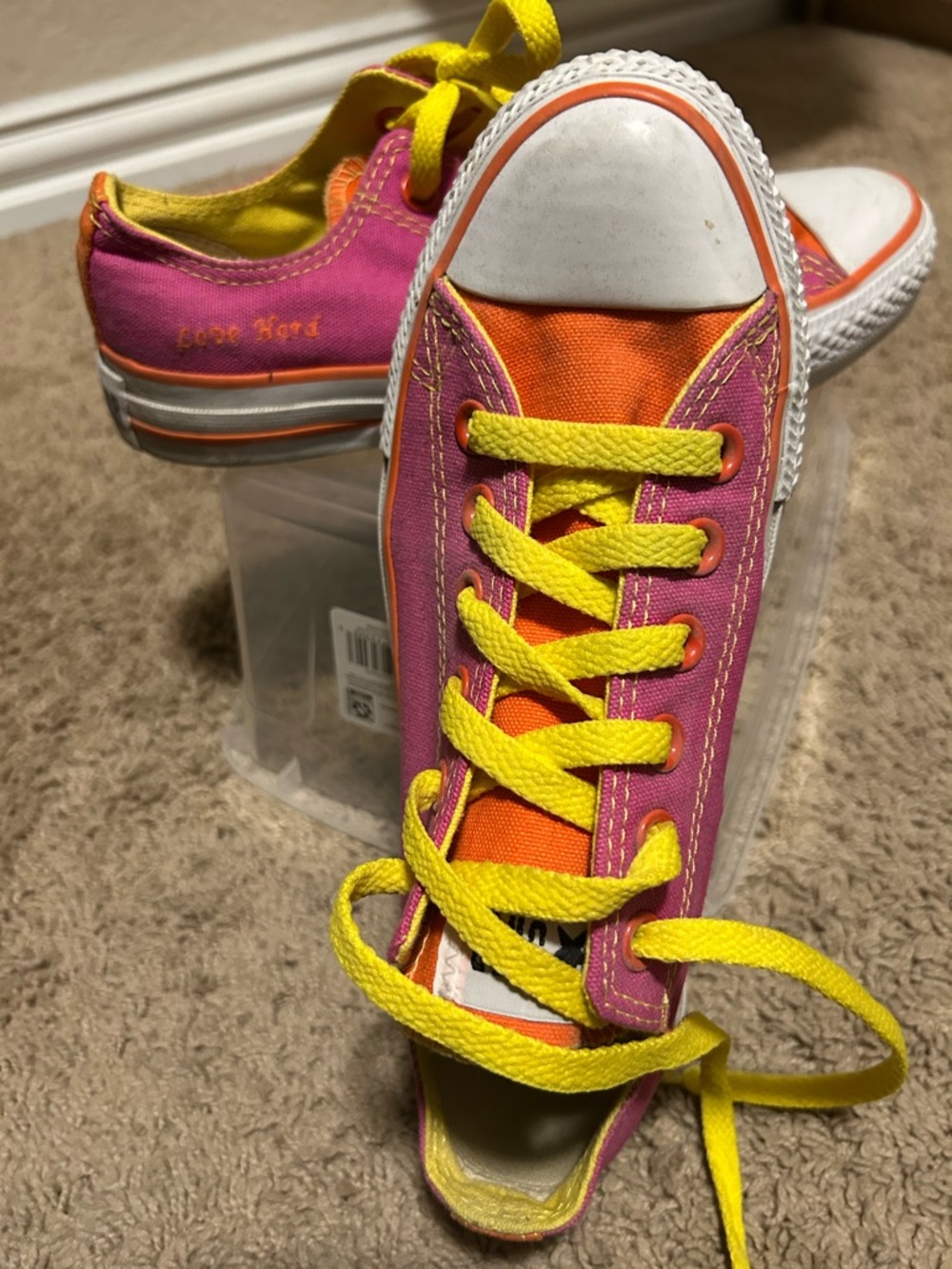 Color-Block Low Top Sneakers in Pink, Orange & Yellow